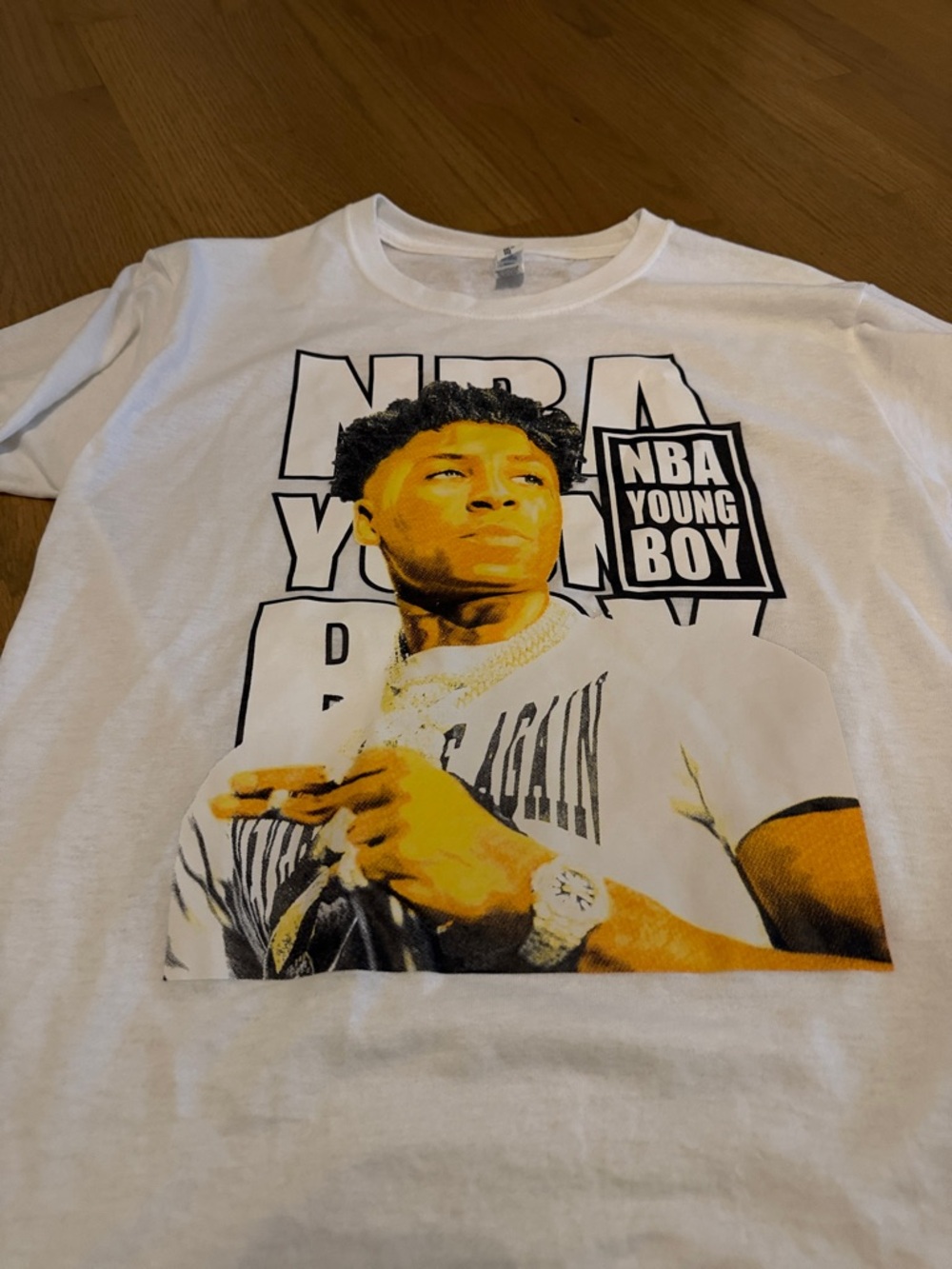 Jerzees White Short Sleeve Tee with Yellow Graphic - NBA YoungBoy